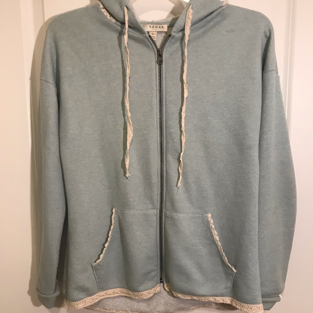 Blue Hooded Jacket with Lace Detailing